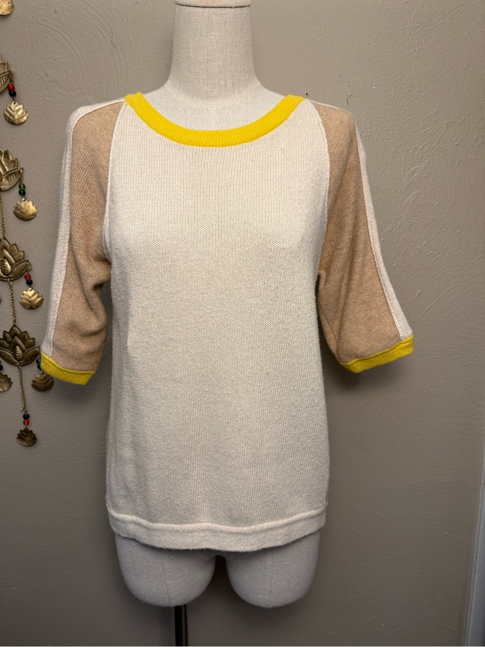 Field Flower Anthropologie Short Sleeve Color Block Sweater Size Small